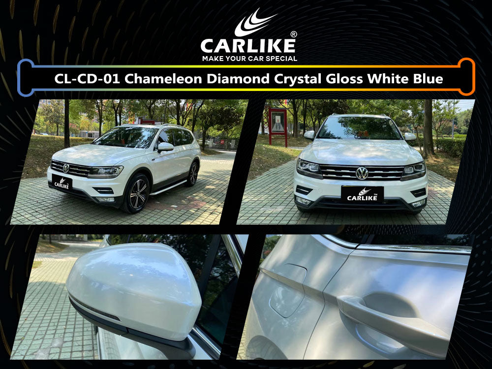 Chameleon Diamond Crystal Gloss White Blue Car Wrap