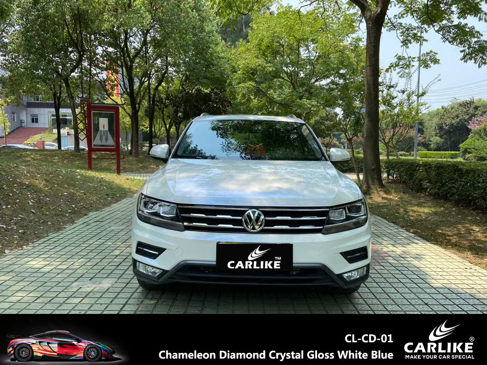 Chameleon Diamond Crystal Gloss White Blue Car Wrap