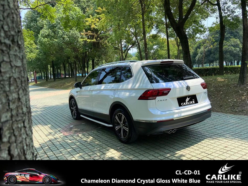 Chameleon Diamond Crystal Gloss White Blue Car Wrap