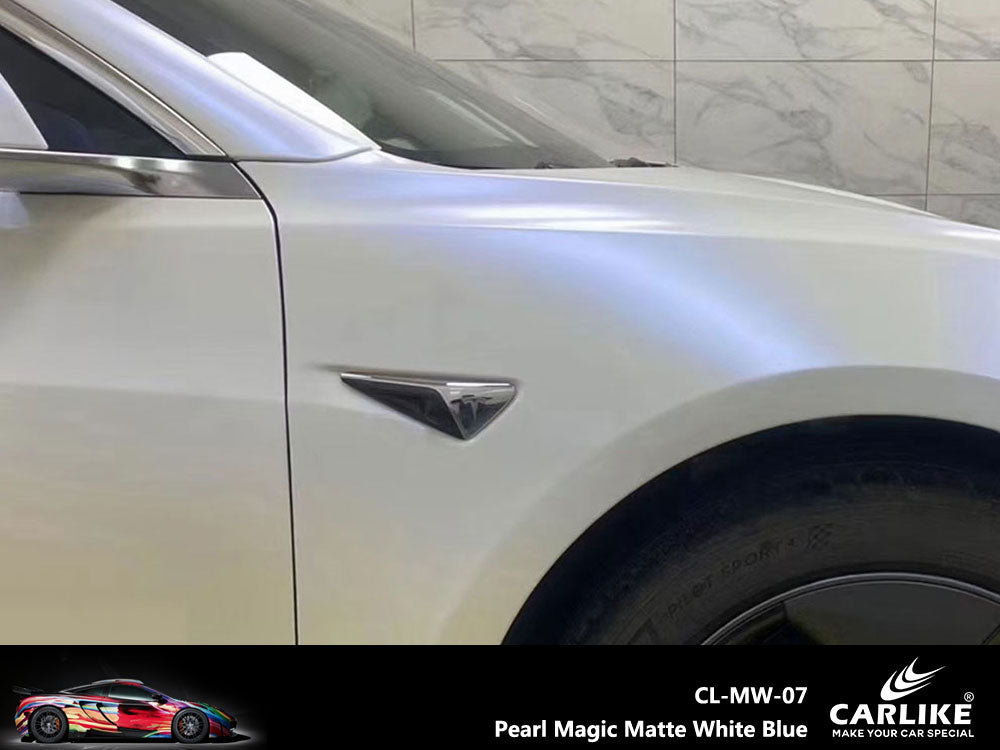 Pearl Magic Matte Pearl White Blue Car Wrap