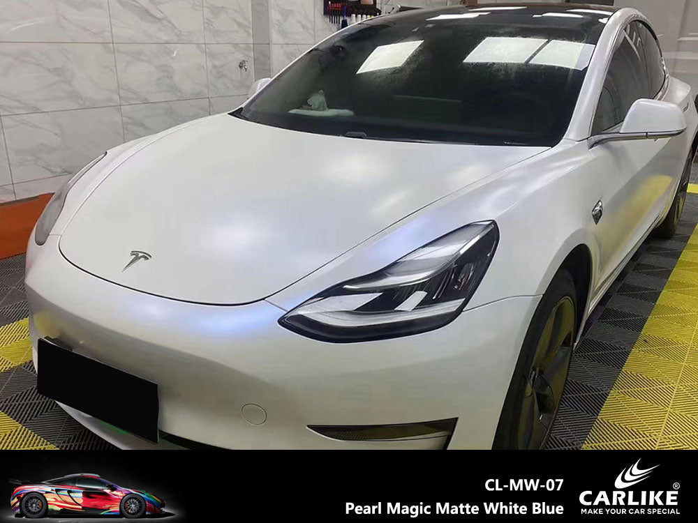 Pearl Magic Matte Pearl White Blue Car Wrap