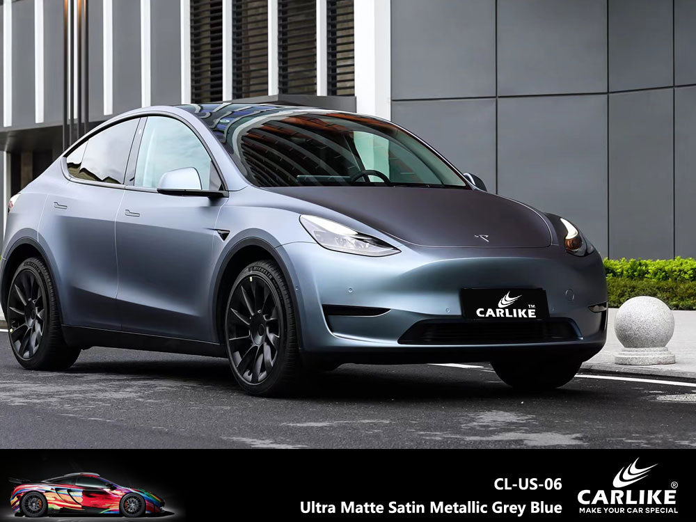 Ultra Matte Satin Metallic Grey Blue Wrap